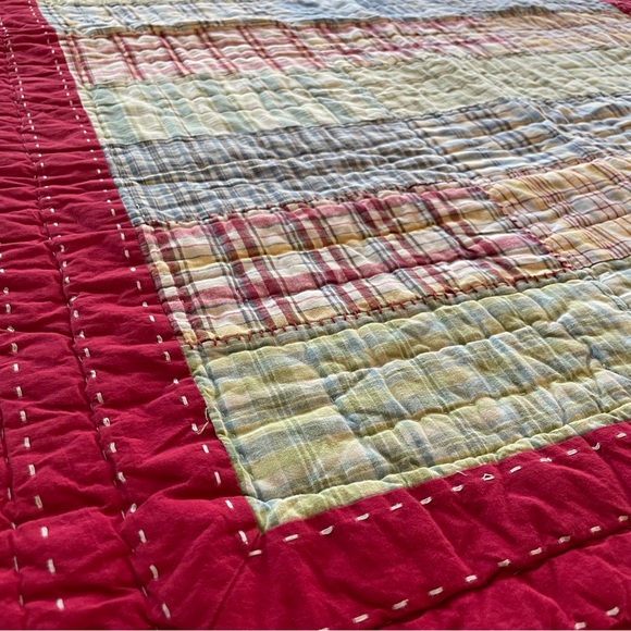 Pottery Barn Kids Toddler/Crib Quilt in Madras Plaid with Wide Red Border - Picture 3 of 4